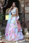 Shop_Nitisha Kashyap Official_Multi Color Net, Silk Sequins, Beads, Mirror Embroidered Tie And Dye Lehenga Set _Online_at_Aza_Fashions