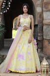 Buy_Nitisha Kashyap Official_Yellow Silk, Net Sequins, Cut Work, Mirrors, Scallop Hem Embroidered Lehenga Set _Online_at_Aza_Fashions