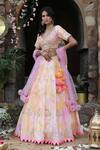 Buy_Nitisha Kashyap Official_Pink Net, Silk Sequins, Beads Asymmetric Tie And Dye Embroidered Lehenga Set _Online_at_Aza_Fashions