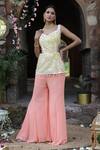 Buy_Nitisha Kashyap Official_Peach Uppada Silk Dye And Embroidery Tie Mirror Short Kurta & Sharara Pant Set _Online_at_Aza_Fashions