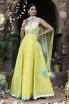 Nitisha Kashyap Official_Yellow Net Beads, Cut Work, Mirrors, Tie And Dye Anarkali With Dupatta _Online_at_Aza_Fashions