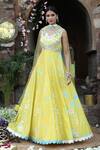 Buy_Nitisha Kashyap Official_Yellow Net Beads, Cut Work, Mirrors, Tie And Dye Anarkali With Dupatta _Online_at_Aza_Fashions