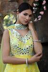 Shop_Nitisha Kashyap Official_Yellow Net Beads, Cut Work, Mirrors, Tie And Dye Anarkali With Dupatta _Online_at_Aza_Fashions