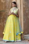 Nitisha Kashyap Official_Yellow Net Beads, Cut Work, Mirrors, Tie And Dye Anarkali With Dupatta _at_Aza_Fashions