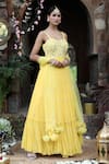 Nitisha Kashyap Official_Yellow Georgette, Net, Silk Mirrors, Embroidered Tiered Anarkali With Dupatta _Online_at_Aza_Fashions