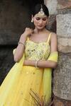Nitisha Kashyap Official_Yellow Georgette, Net, Silk Mirrors, Embroidered Tiered Anarkali With Dupatta _at_Aza_Fashions