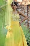 Buy_Nitisha Kashyap Official_Yellow Georgette, Net, Silk Mirrors, Embroidered Tiered Anarkali With Dupatta 