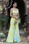 Nitisha Kashyap Official_Yellow Silk Mirrors, Beads, Embroidery, Floral Bustier And Gharara Pant Set _Online_at_Aza_Fashions