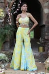 Buy_Nitisha Kashyap Official_Yellow Silk Mirrors, Beads, Embroidery, Floral Bustier And Gharara Pant Set _Online_at_Aza_Fashions
