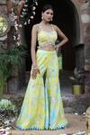 Shop_Nitisha Kashyap Official_Yellow Silk Mirrors, Beads, Embroidery, Floral Bustier And Gharara Pant Set _Online_at_Aza_Fashions