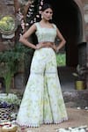 Nitisha Kashyap Official_Multi Color Silk Embroidery, Mirrors Geometric Bustier And Gharara Pant Set _Online_at_Aza_Fashions