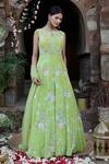 Nitisha Kashyap Official_Green Net, Silk Beads, Cut Work, Tie And Dye Embroidered Anarkali With Dupatta _Online_at_Aza_Fashions