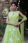 Buy_Nitisha Kashyap Official_Green Net, Silk Beads, Cut Work, Tie And Dye Embroidered Anarkali With Dupatta _Online_at_Aza_Fashions