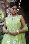 Shop_Nitisha Kashyap Official_Green Net, Silk Beads, Cut Work, Tie And Dye Embroidered Anarkali With Dupatta _Online_at_Aza_Fashions