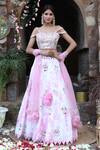 Buy_Nitisha Kashyap Official_Off White Net, Silk Beads, Sequins, Mirror Embroidered Uppada Lehenga Set _Online_at_Aza_Fashions