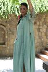 Desert Shine by Sulochana Jangir_Green Handwoven Chanderi Aari Embroidered Sleeve Shirt Dress_Online_at_Aza_Fashions