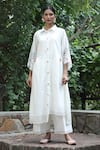 Desert Shine by Sulochana Jangir_White Handwoven Chanderi Embroidered Aari Floral Sleeve Shirt Dress  _Online_at_Aza_Fashions