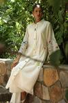 Buy_Desert Shine by Sulochana Jangir_White Handwoven Chanderi Floral Embroidered Sleeve Shirt Dress_Online_at_Aza_Fashions