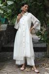 Shop_Desert Shine by Sulochana Jangir_White Handwoven Chanderi Floral Embroidered Sleeve Shirt Dress_Online_at_Aza_Fashions