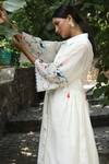 Desert Shine by Sulochana Jangir_White Handwoven Chanderi Floral Embroidered Sleeve Shirt Dress_at_Aza_Fashions