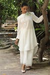 Desert Shine by Sulochana Jangir_White Handwoven Chanderi Embroidered Bird Resham Round Kurta  _Online_at_Aza_Fashions