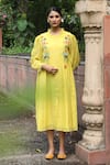 Desert Shine by Sulochana Jangir_Yellow Handwoven Chanderi Embroidered Nature Pattern Frill Shirt Dress  _Online_at_Aza_Fashions