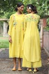 Buy_Desert Shine by Sulochana Jangir_Yellow Handwoven Chanderi Nature Embroidered Shirt Dress_Online_at_Aza_Fashions