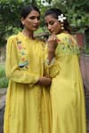 Shop_Desert Shine by Sulochana Jangir_Yellow Handwoven Chanderi Nature Embroidered Shirt Dress_Online_at_Aza_Fashions