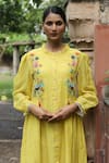 Desert Shine by Sulochana Jangir_Yellow Handwoven Chanderi Embroidered Nature Pattern Frill Shirt Dress  _at_Aza_Fashions