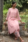 Desert Shine by Sulochana Jangir_Pink Handwoven Chanderi Embroidered Aari Round Pintucked Kurta And Salwar Set _Online_at_Aza_Fashions