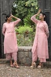 Shop_Desert Shine by Sulochana Jangir_Pink Handwoven Chanderi Embroidered Aari Round Pintucked Kurta And Salwar Set _Online_at_Aza_Fashions