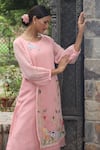 Buy_Desert Shine by Sulochana Jangir_Pink Handwoven Chanderi Embroidered Patchwork Motif Kurta And Pant Set _Online_at_Aza_Fashions