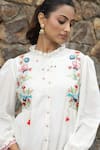 Desert Shine by Sulochana Jangir_White Handwoven Chanderi Nature Motif Embroidered Shirt Dress_at_Aza_Fashions