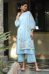 Shop_Desert Shine by Sulochana Jangir_Blue Handwoven Chanderi Embroidered Patchwork Neck Kurta And Pant Set  _Online_at_Aza_Fashions