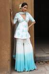 Nitisha Kashyap Official_Blue Net, Georgette, Silk Sequins, Beads Floral Embroidered Kurta Gharara Set _at_Aza_Fashions
