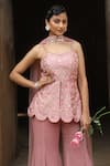 Buy_Nitisha Kashyap Official_Pink Georgette, Net, Silk Embroidery, Floral Jaal Peplum Kurta Sharara Set _Online_at_Aza_Fashions