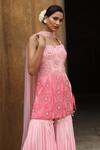Shop_Nitisha Kashyap Official_Pink Uppada Silk Ombre Floral Embroidered Kurta Sharara Set_Online_at_Aza_Fashions