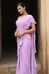 Nitisha Kashyap Official_Purple Uppada Silk Embroidery Nakshi Pre-draped Ruffle Saree Set  _Online_at_Aza_Fashions