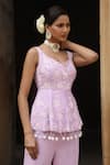 Shop_Nitisha Kashyap Official_Purple Georgette, Silk Embroidery, Sequins, Floral Peplum Kurta And Sharara Set _Online_at_Aza_Fashions