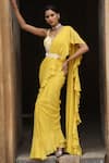 Nitisha Kashyap Official_Yellow Uppada Silk Embroidery Pre-draped Georgette Ruffle Saree Set  _Online_at_Aza_Fashions