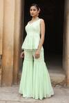 Buy_Nitisha Kashyap Official_Green Georgette, Silk Cut Work, Floral Embroidered Peplum Kurta And Gharara Set _Online_at_Aza_Fashions