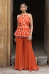 Nitisha Kashyap Official_Orange Georgette, Silk Mirrors, Beads, Embroidered Peplum Kurta And Sharara Set _Online_at_Aza_Fashions