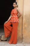 Buy_Nitisha Kashyap Official_Orange Georgette, Silk Mirrors, Beads, Embroidered Peplum Kurta And Sharara Set _Online_at_Aza_Fashions