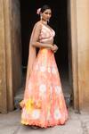 Nitisha Kashyap Official_Peach Uppada Silk And Net & Embroidery Tie & Zari & Floral Lehenga Set _Online_at_Aza_Fashions