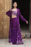 Buy_Nitisha Kashyap Official_Purple Georgette, Silk Beads, Mirrors Split Balloon Sleeve Cape Gharara Set _Online_at_Aza_Fashions