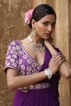 Nitisha Kashyap Official_Purple Uppada Silk Mirror Blouse Pre-draped Ruffle Saree Set  _at_Aza_Fashions