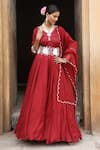 Nitisha Kashyap Official_Maroon Organza, Taffeta Mirrors, Beads, Zari, Floral Sleeve Anarkali Set _Online_at_Aza_Fashions