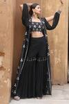 Nitisha Kashyap Official_Black Georgette, Silk Mirrors, Beads Square Floral Embroidered Cape Gharara Set _Online_at_Aza_Fashions