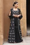 Buy_Nitisha Kashyap Official_Black Georgette, Silk Mirrors, Beads Square Floral Embroidered Cape Gharara Set _Online_at_Aza_Fashions