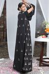 Nitisha Kashyap Official_Black Georgette, Silk Mirrors, Beads Square Floral Embroidered Cape Gharara Set _at_Aza_Fashions